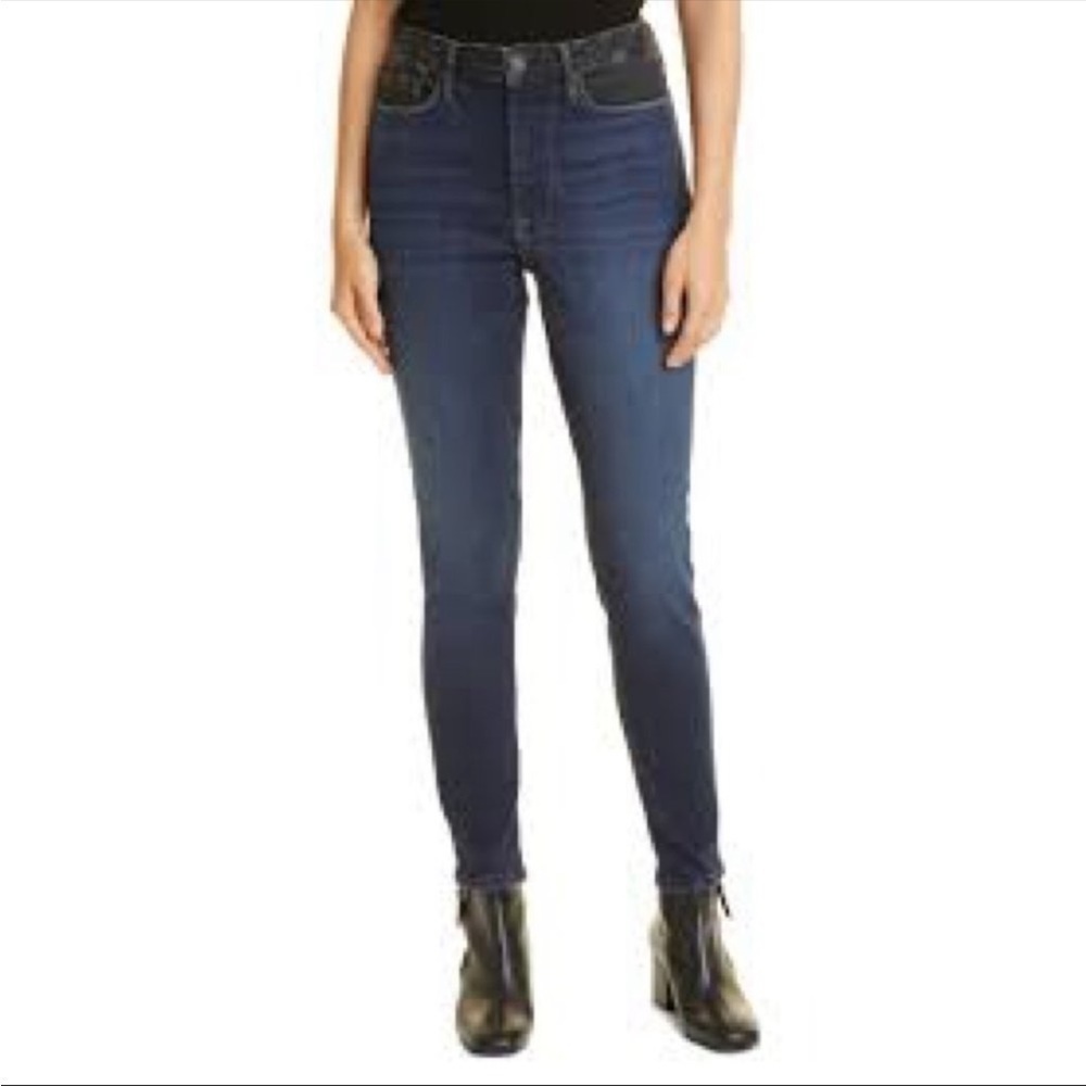 FRAME Le One Skinny Mid-Rise Jeans Teller Two Tone Blue Black Size 1 (US 00-6)